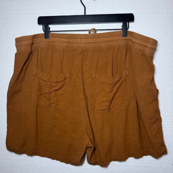 EVRI Womens Plus Sz 22 W Brown Elastic Waist Stretchy Casual Linen Blend Shorts - Picture 3 of 10
